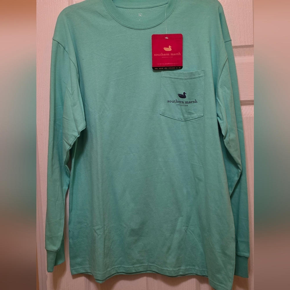 Southern Marsh Long-Sleeve Pocket Tee - Seafoam Green